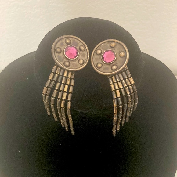 Ben-Amun Jewelry - Ben-Amun Vintage Bronze Long Earrings Clip On Purple Stone